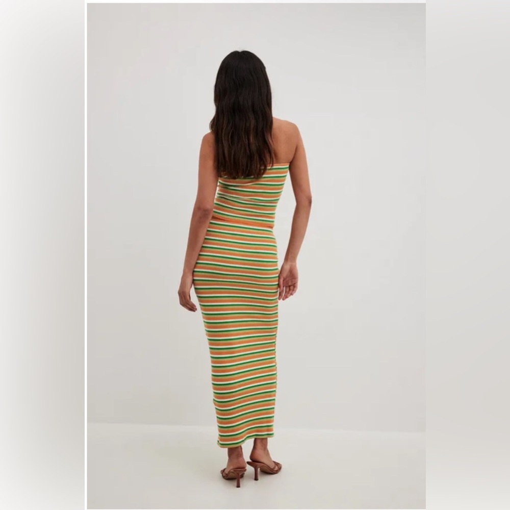 NA-KD Orange & Green Striped Pattern Maxi Pencil Bodycon Modest Stretch Skirt XL - Picture 4 of 15